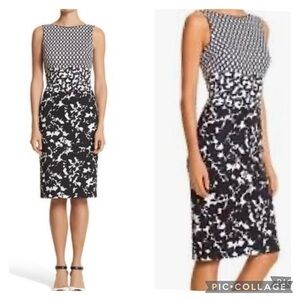 WHBM Dress Pencil Sheath 6 Black White Ponte Knit Sleeveless Cocktail Work Chic